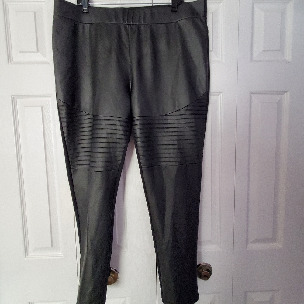 Diane Gilman DG2 Black Faux Leather/Ponte Moto Leggings